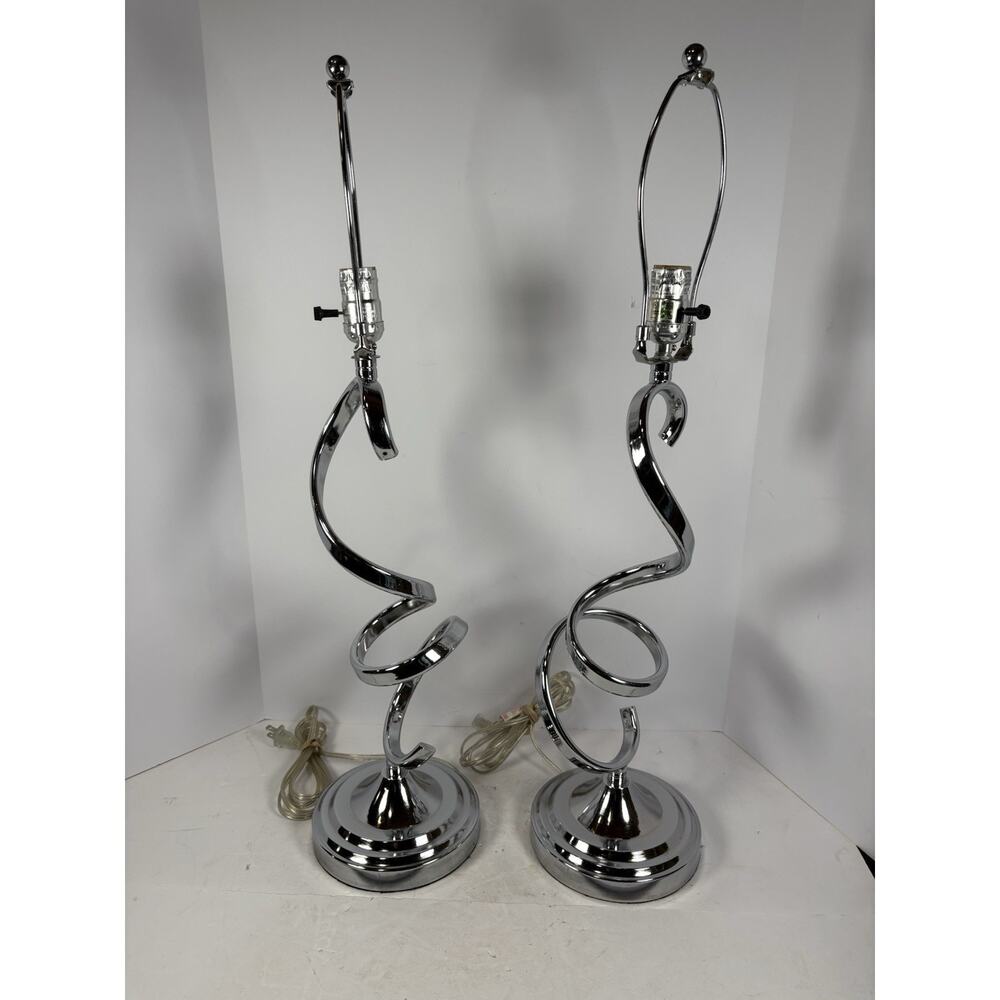 ORE International Industrial Table Lamp, Brushed Silver Coiled Set Of 2